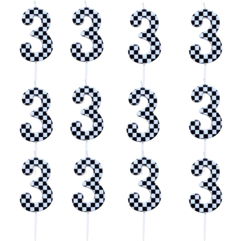 1pcsBirthday Candle Number Checkered Candle Birthday Party Decoration Cake Topper for Racing Car Party Decoration Theme Party