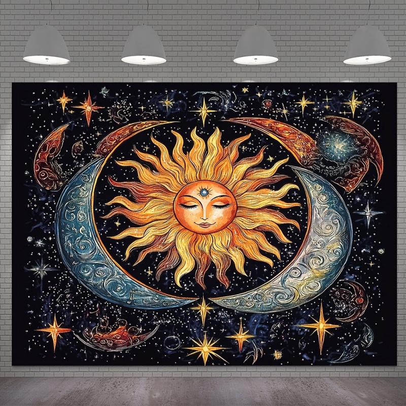 VIKAMA Vintage Sun Moon And Stars Tarot Tapestry BohemianStyle Decorative Piece For The Living Room Bedroom Or Above The Bed