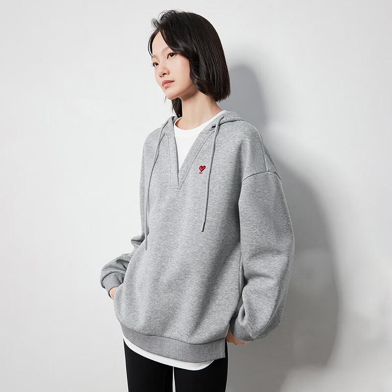 Women's Love Heart Embroidered Faux Layered Hooded Sweatshirt