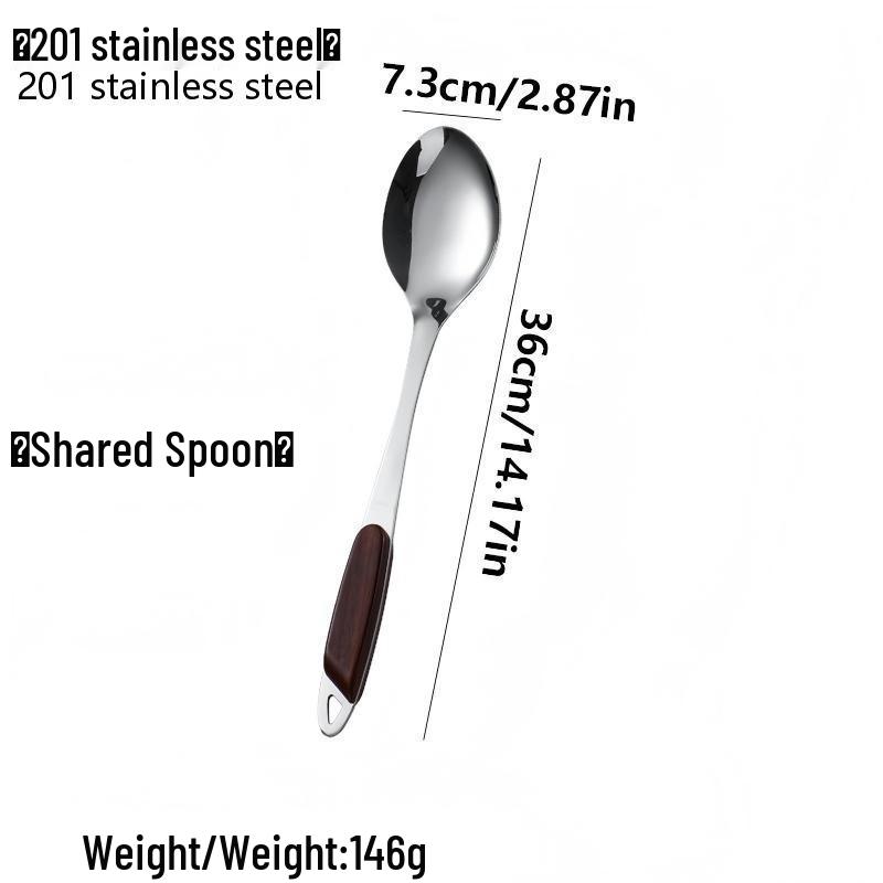 Large Stainless Steel Slotted Spoon & Wood Grain Handle Spatula Set for Commercial Wok & Frying Pan