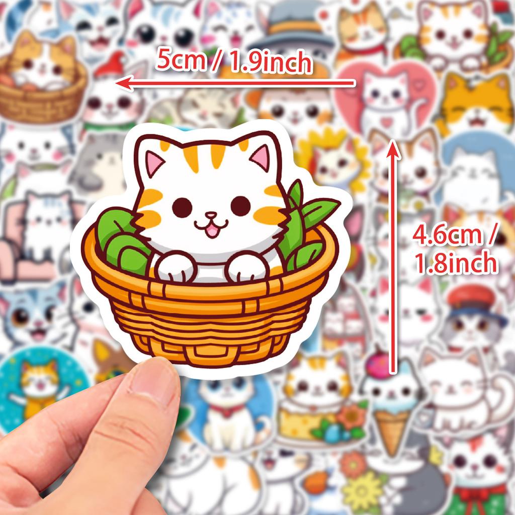 50PCS Cartoon Cute Bread Cat Stickers, Kawaii Japanese Korean Style Cat Head Decals for Girls DIY Decoration