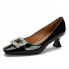 French single shoes women's medium heel 2025 new spring and autumn small high heel square head shoes women's rhinestone square buckle high heel