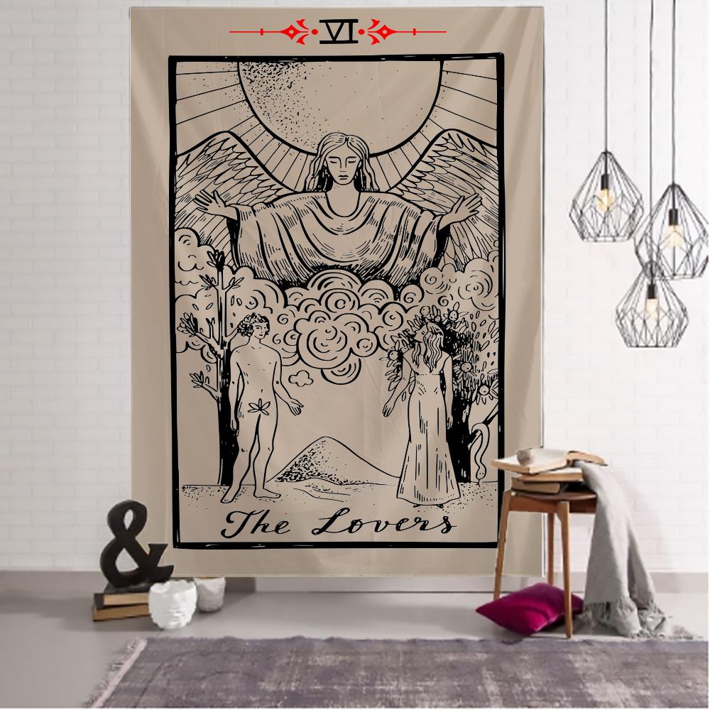 Tarot Tapestry Wall Hanging Witchcraft Hippie Beach Throw Rug Carpet Sun Moon Tapestries Bohemian Home Art Psychedelic Decor