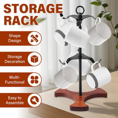 Coffee Mug Tree with 6 Hooks Wood Base Mug Holder Tree Space Saving Tea Cup Holder Rack for Home Kitchen Countertop