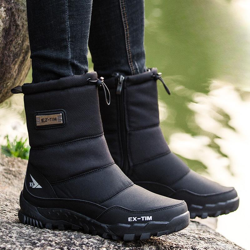 Men's Winter Warm Snow Boots Water Resistant Zipper Faux Fur Lining Mid Calf Ankle Booties Non-Slip Outdoor Walking Hiking Work Boots Shoes for Men
