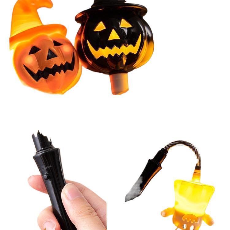 Light-Up Pumpkin Lantern Hand-Crank Stick - Halloween Decoration Toy for Kids