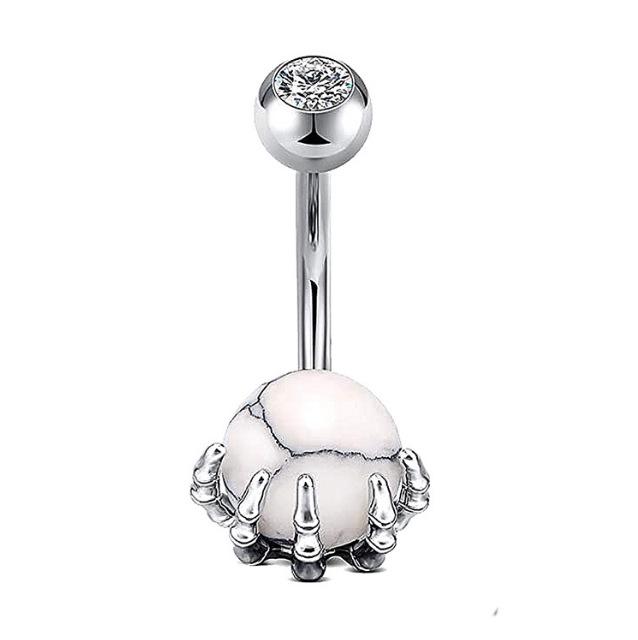 Multi-Color Turquoise Belly Button Ring with Skull and Ball Design
