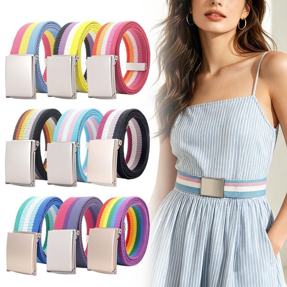 120cm Metel Buckle Belt Colorful Waistband Fashion Canvas Belt  Unisex
