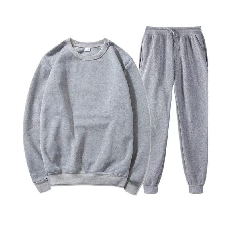 Men's Sports Suit Loose Casual Fleece Sweater Sweatpants 2-piece Set Light Plate Round Neck Shirt Set Wholesale