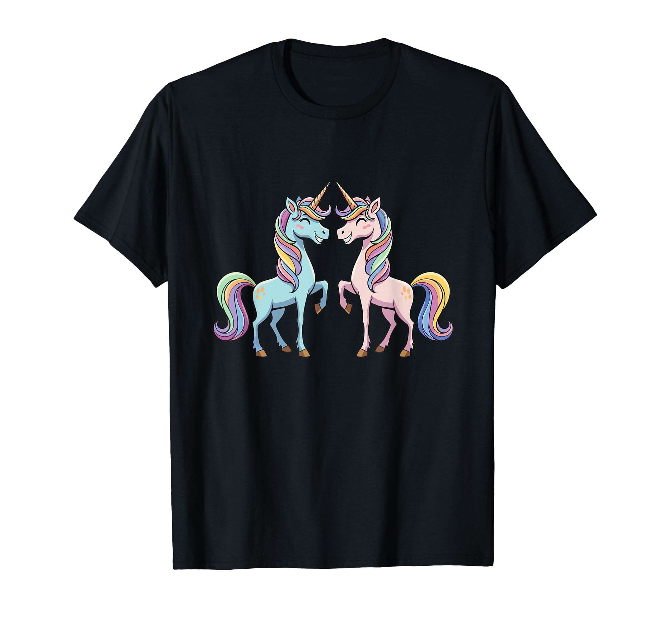 Cute pastel twin unicorn rainbow magic dream T-shirt. чёрный