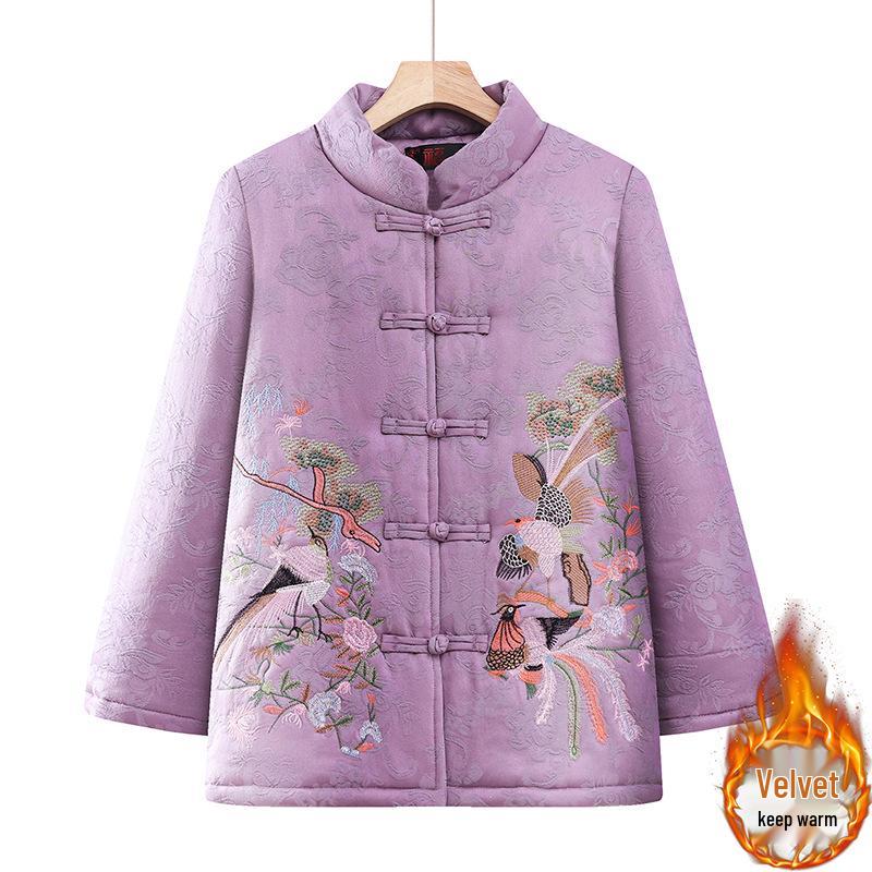 Warm Cotton Padded Jacket: Festive Tang Suit for Elderly Women - Perfect for Winter and Formal Occasions.