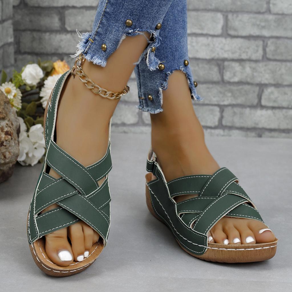 Plus Size New Summer Wedge Sandals Platform Buckle Fish Mouth Sandals Solid Color Wedge Sandals