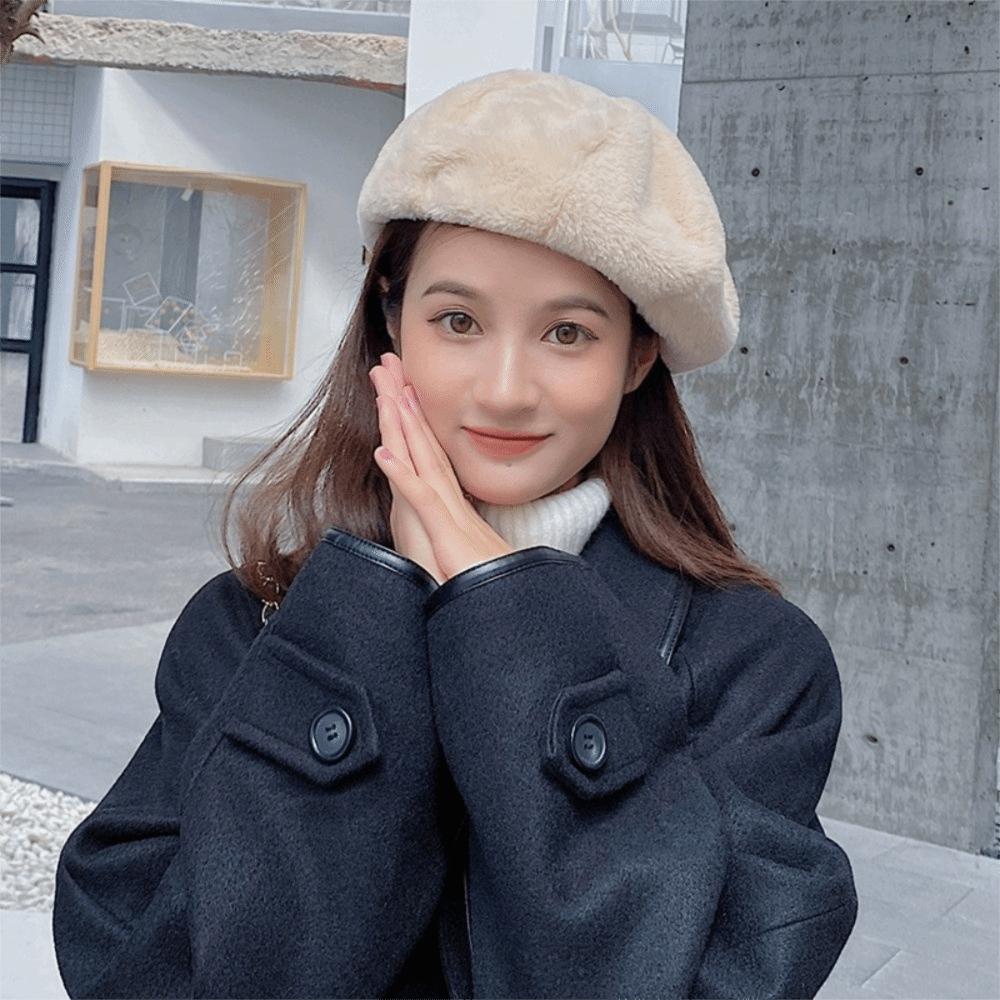 Plush Painter Caps Solid Color Octagonal Hat Fashion British Beanie Hat  Girls