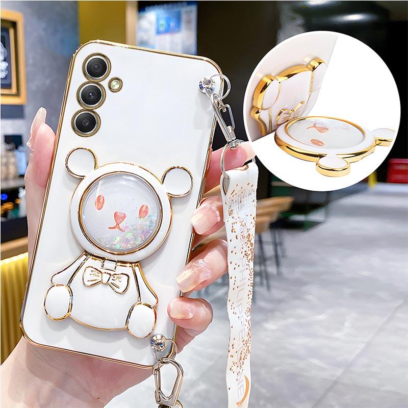 Luxury Bear Lanyard Strap Case For Samsung Galaxy A05 A05S A14 A54 A04 A34 A24 M14 4G 5G Cover
