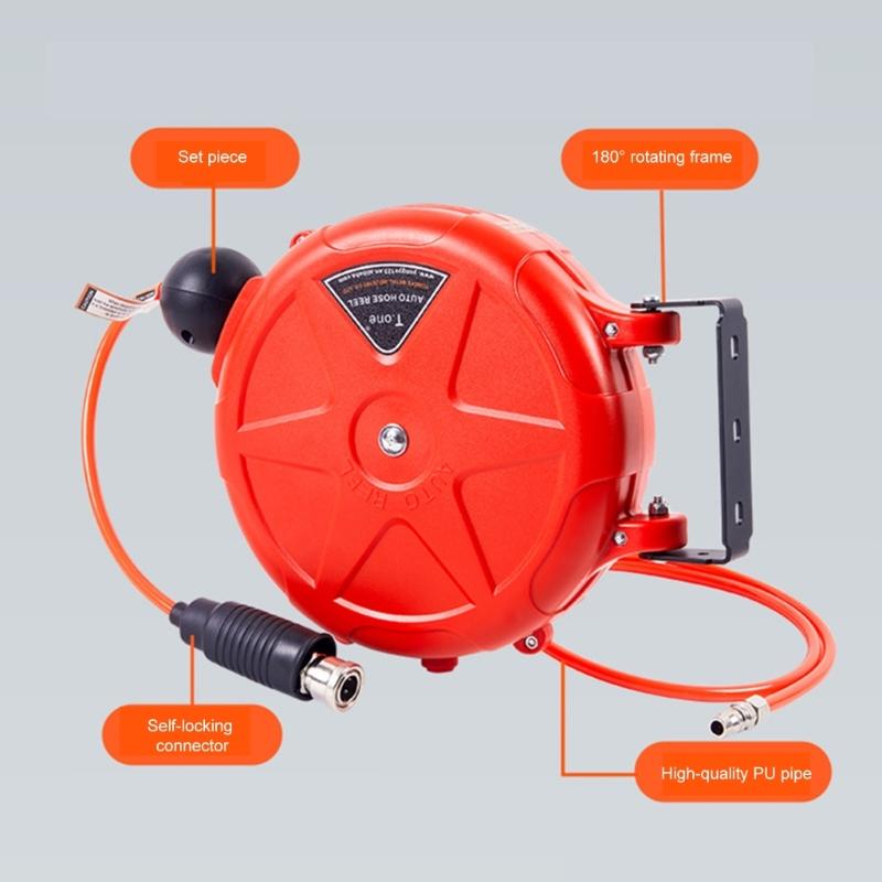 Space Saving Automatic Hoses Reel with Smooth Air Flows 180° Swivel Hoses Reel for Household and Professional Use