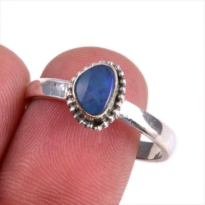 

Natural Australian Opal Gemstone 925 Solid Sterling Silver Gift Ring S.10 q6T95