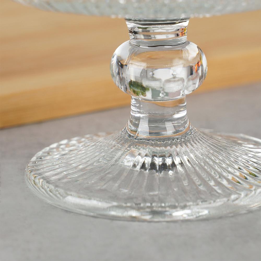 6x Grooved Glass Cups On a Stand for Ice Cream Desserts 270ml