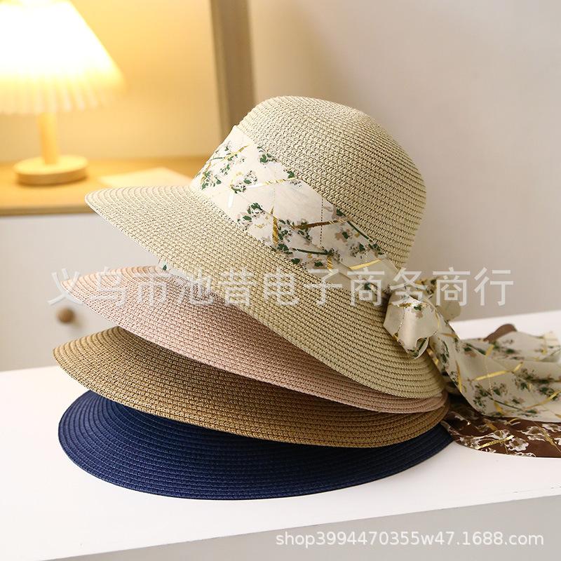 Summer straw hat women's elegant beach hat straw bow big eaves sun hat sunshade sunscreen hat children's tide