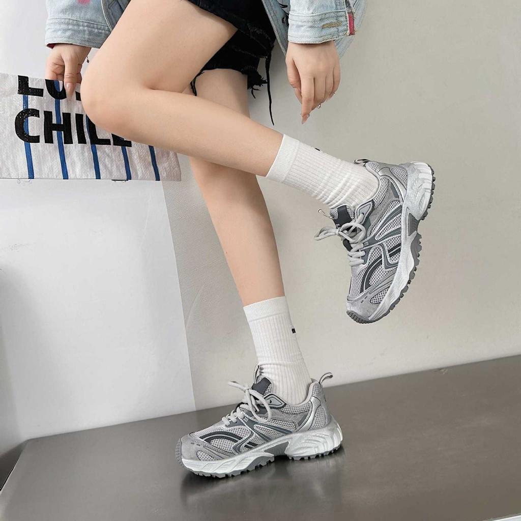 Thick-soled Leather Mesh Breathable Dad Shoes Women's 2025 New Height-increasing Versatile Outdoor Mountaineering Sports Shoes Running Shoes Tide