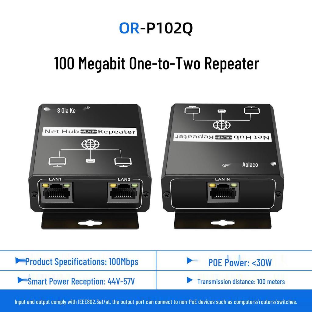 100M Gigabit POE Repeater: One Cable Powers 3 Cameras, 48V Support, No Extra Power Supply Required