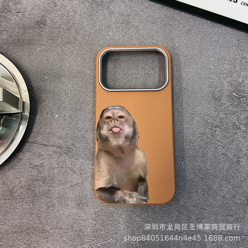 Cute Monkey Suitable for iPhone17promax Mobile Phone Case Apple 16 All-inclusive 15 Anti-drop 13 Leather Pattern Protective Case
