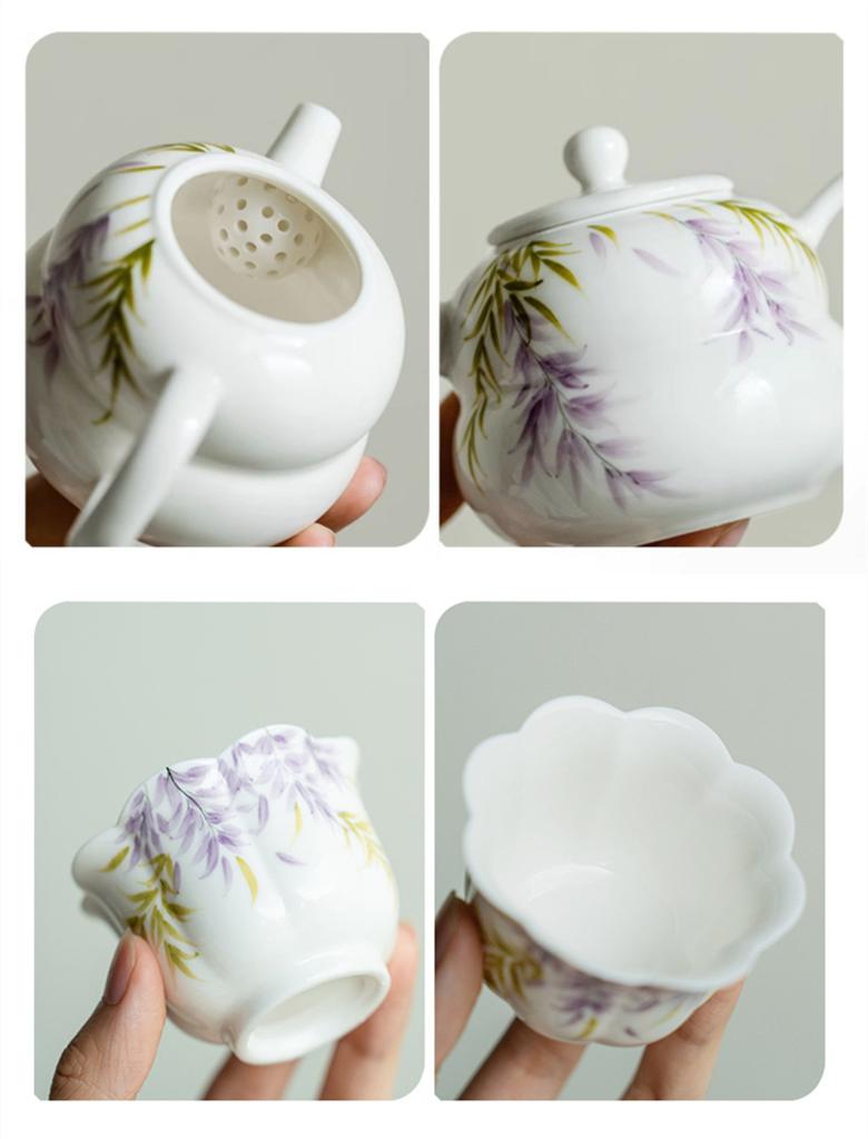 Chinese Ceramic Teapot Teacup Ball Hole Filter Handmade Flowers Porcelain Tea Pot Beauty Tea Infuser Kettle Household Teaware