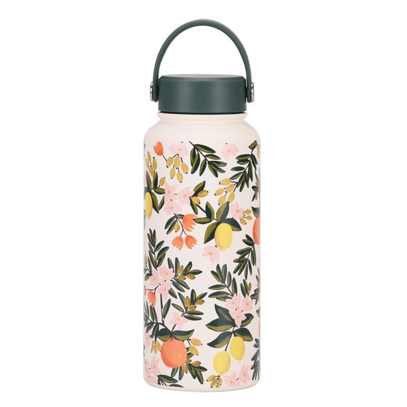 1L Thermos Cup Large Capacity Wide Mouth Portable Vacuum Sports Kettle Outdoor Printing Water Cup Female