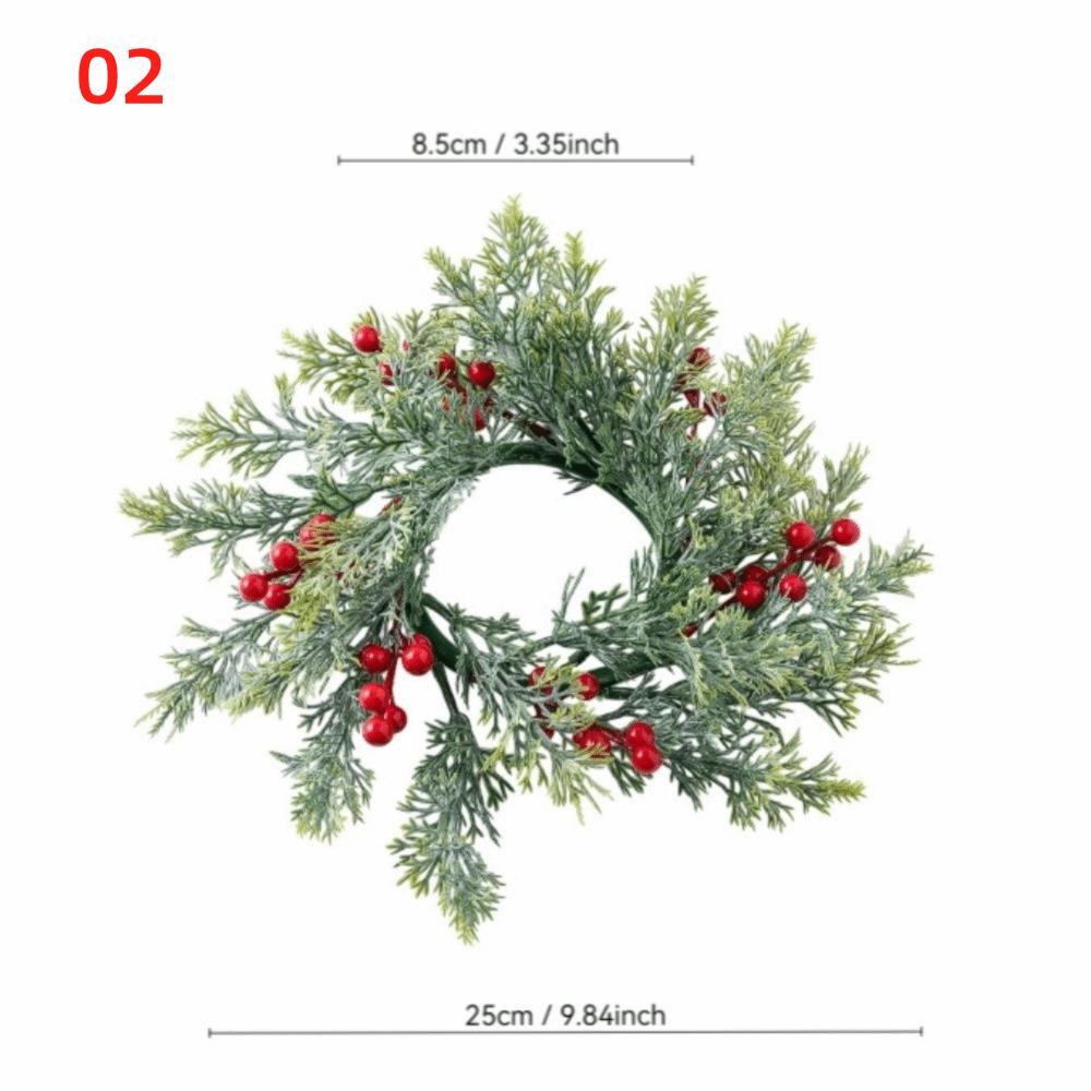 Artificial Christmas Candle Rings with Red Berry Christmas Table Decoration Candle Holder Rings Plastic Small Xmas Candle Wreath