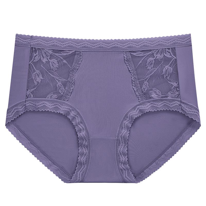 Women's Summer Ice Silk Mid-Waist Lace Panties - Breathable, Seamless, Comfortable with Antibacterial Cotton Crotch