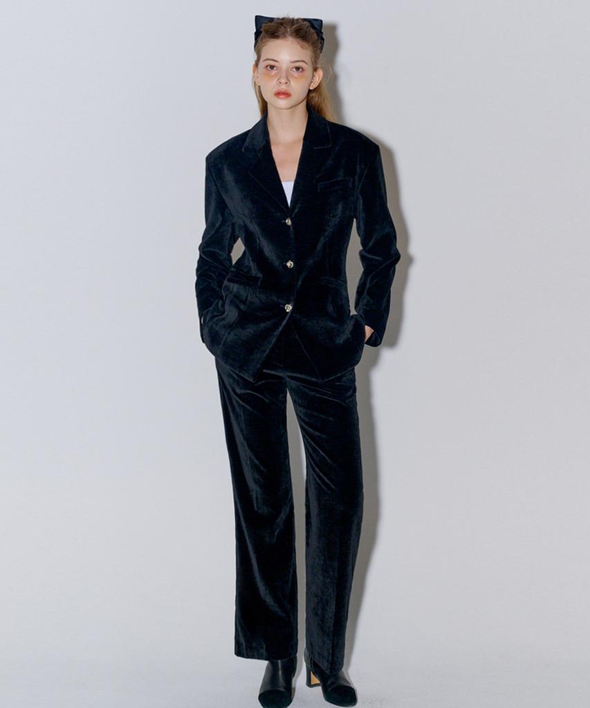 Opening Sunshine Setup Velvet Tailored Jacket + Bootcut Pants Black