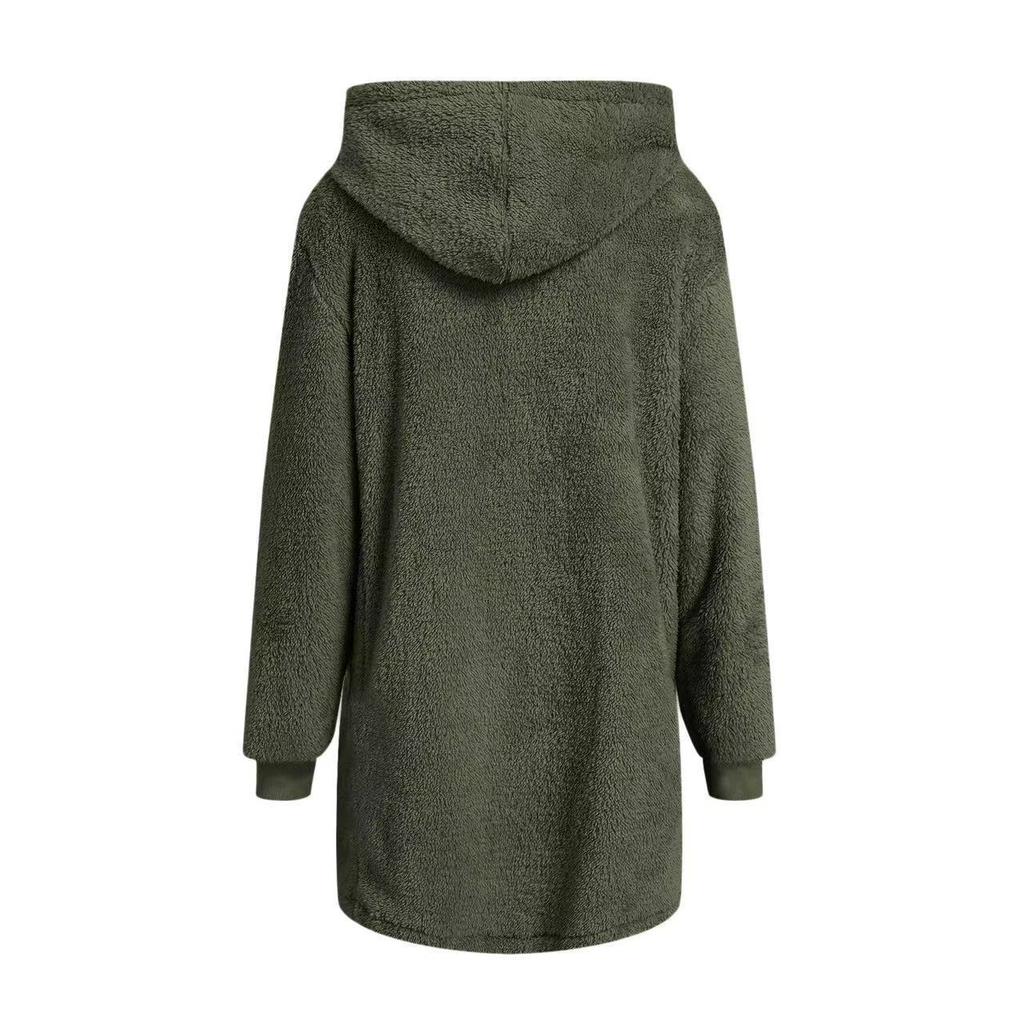 **Winter Loose Plush Women's Long Sleeve Hooded Zip Up Cardigan Jacket Fuzzy Fleece Coat**