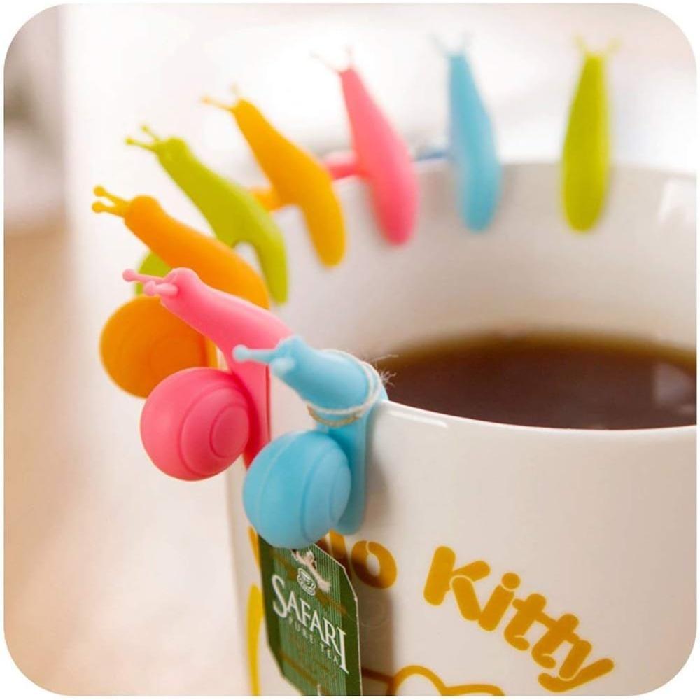 5 piezas Adorables Marcadores de Bolsita de Té de Silicona con Forma de Caracol, Marcadores de Identificación de Taza de Té Color Caramelo, Perfectos para Fiestas en Casa y Oficinas
