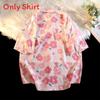 Thai Plant Print Shirt With Short Sleeves And High Elasticity For Casual Summer Wear