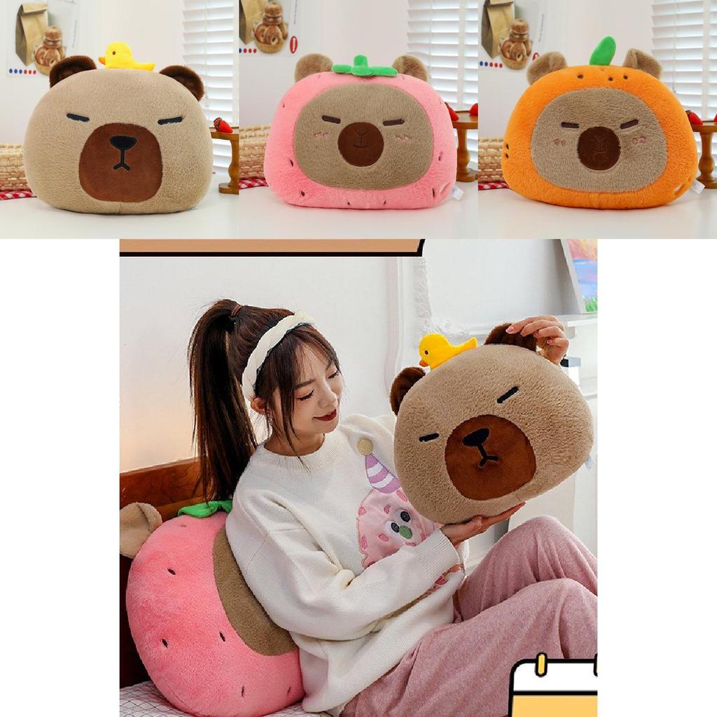 Adorable New Cartoon Capybara Plush Pillow Soft Cushioned Toy In Brown Pink Orange