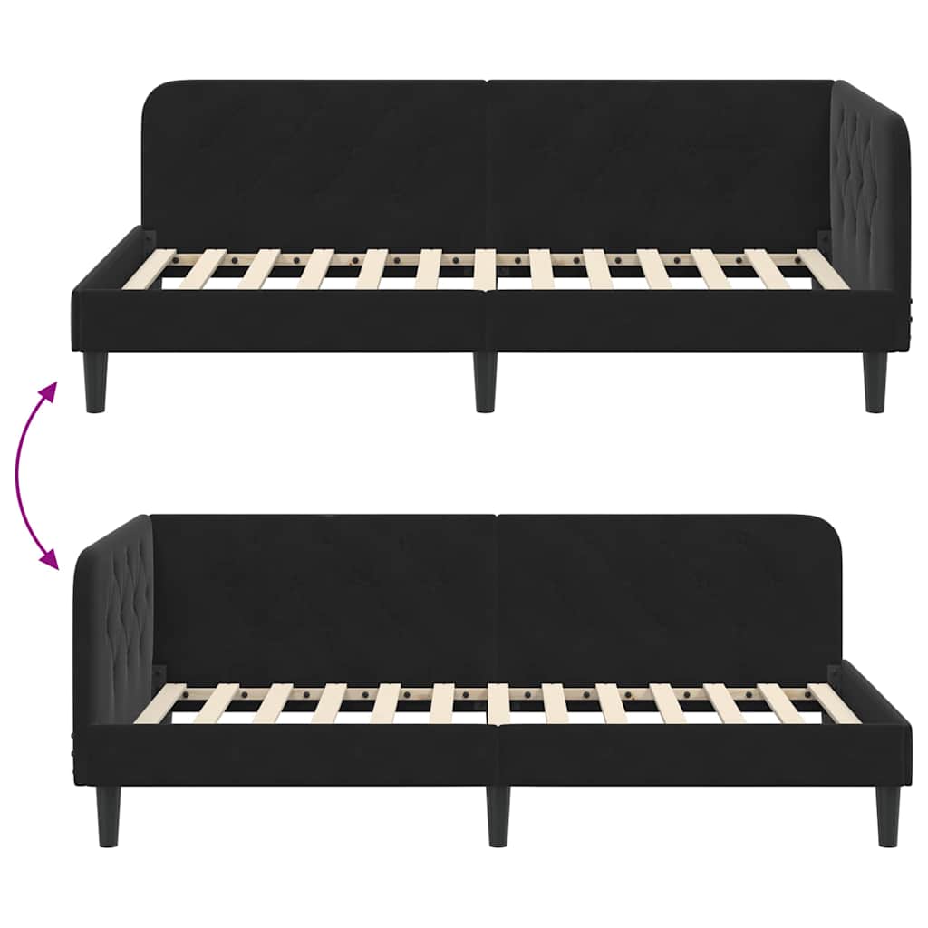 L Shaped Bed Frame Black 90 x 190 cm Velvet