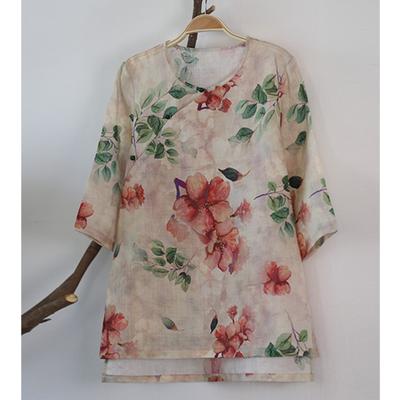 Kobieta Wiosna Moda Drukuj Vintage Chiński Styl Koszula Osobowość Nisza Casual Retro Koszula
