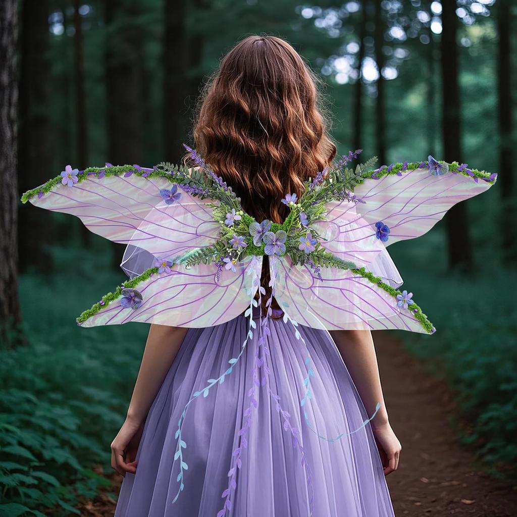 Purple Fairy Wings Adult - Butterfly Wings Forest Elf Wings with Purple Flowers, Leaves, and Vines Photo Shooting Role Playing