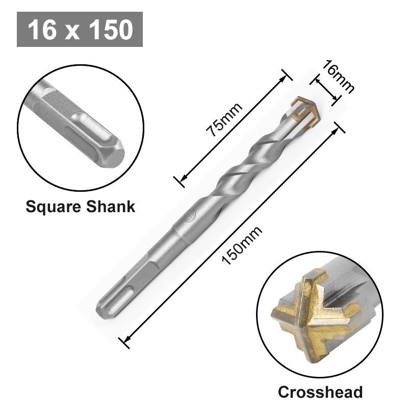Cross Bit Four-Blade Electric Hammer Bit Carbide Impact Drill Concrete Reinforcement Square Shank Round Shank Five-Pit Shank