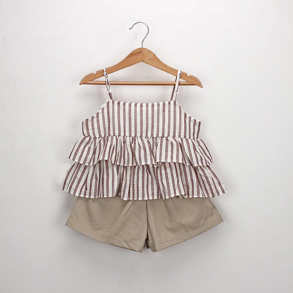 Toddler Copii Bebeluși Fete Ținute Haine Dungi Volane Vestă Set Tricou+Short