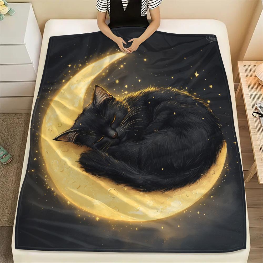 

Night Cats Print Flannel Blanket, High quality Comfortable for All Seasons, Home Decor, Warmth and Comfort 80cm x 120cm