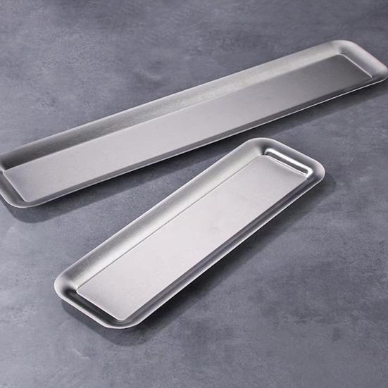 Stainless Steel Rectangular BBQ Plate Korean Style Roasting Pan for Meat Snack Dessert Tray Sushi Dish for Home Kitchen