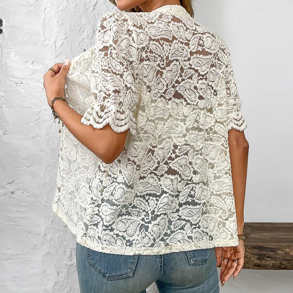 Mote for kvinner Ensfarget Rund hals Blonder Kortermet Casual Knappeskjorte Topp