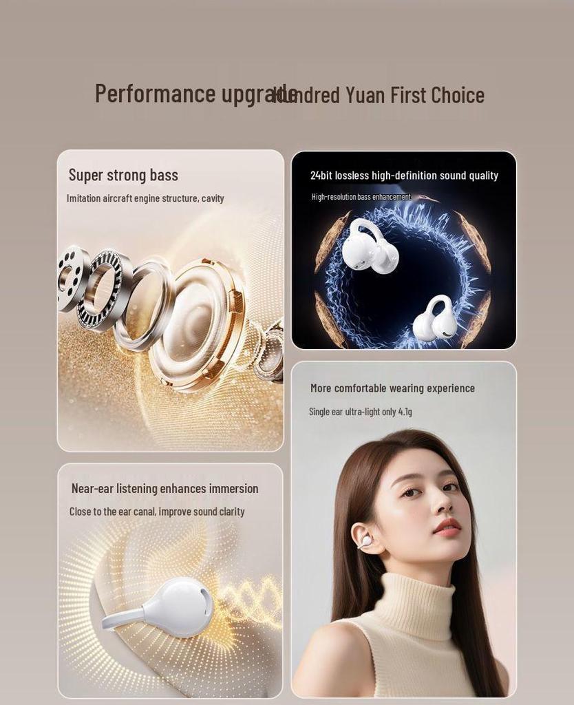 OWS In-Earless Wireless Bluetooth Sports Headset with Extended Battery Life and Comfort-Fit Ear Clips
