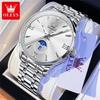 OLEVS 3646 Men's Watches Silver Solid Steel Strap Week Calendar Display Minimalist Luxury Original Quartz Wrist Watches for Man