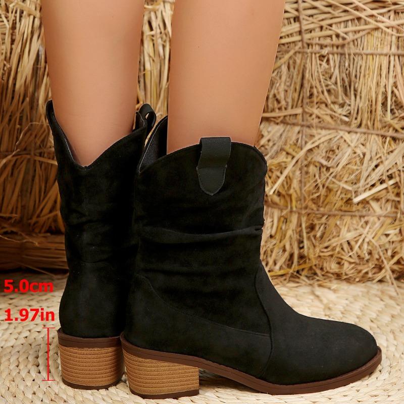 

Большой размер Замшевые Остроносые Ковбойские Ботинки в Западном Стиле Женские Осенне-Зимние Ретро Ботильоны Толстый Каблук Элегантные Ботинки-чулки 36