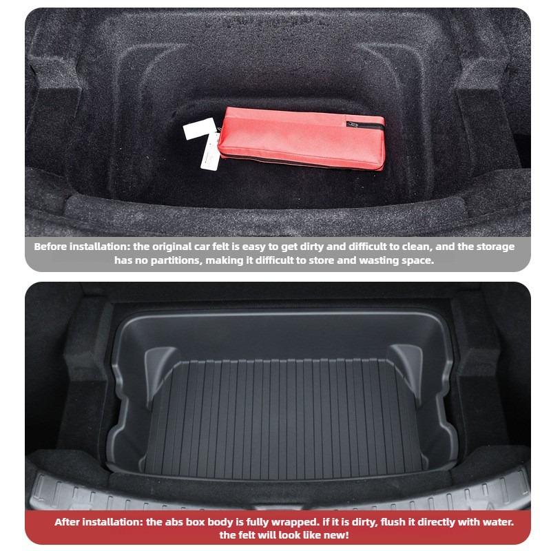 For New Tesla Model Y Juniper 2025 Launch Organizer Box Rear Trunk Double-deck Storage Box Front Cargo Dustproof Luggage Tray