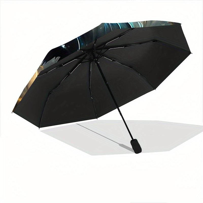 1pc Lion's Cosmic Journey Fully Automatic Folding Portable Umbrella, 8 Iron Frames, Three-Fold Design, Suitable for All Seasons, Suitable for Out