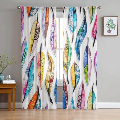 Barevné peří Průsvitné závěsy do obývacího pokoje Dětská ložnice Tylové závěsy Kuchyňské okenní závěsy