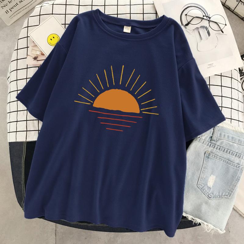 Sunset On The Coastline Printed Women T-Shirts Street Cotton Kawaii Short Sleeve Fashion Oversized Tops Loose Sports T Shirt
