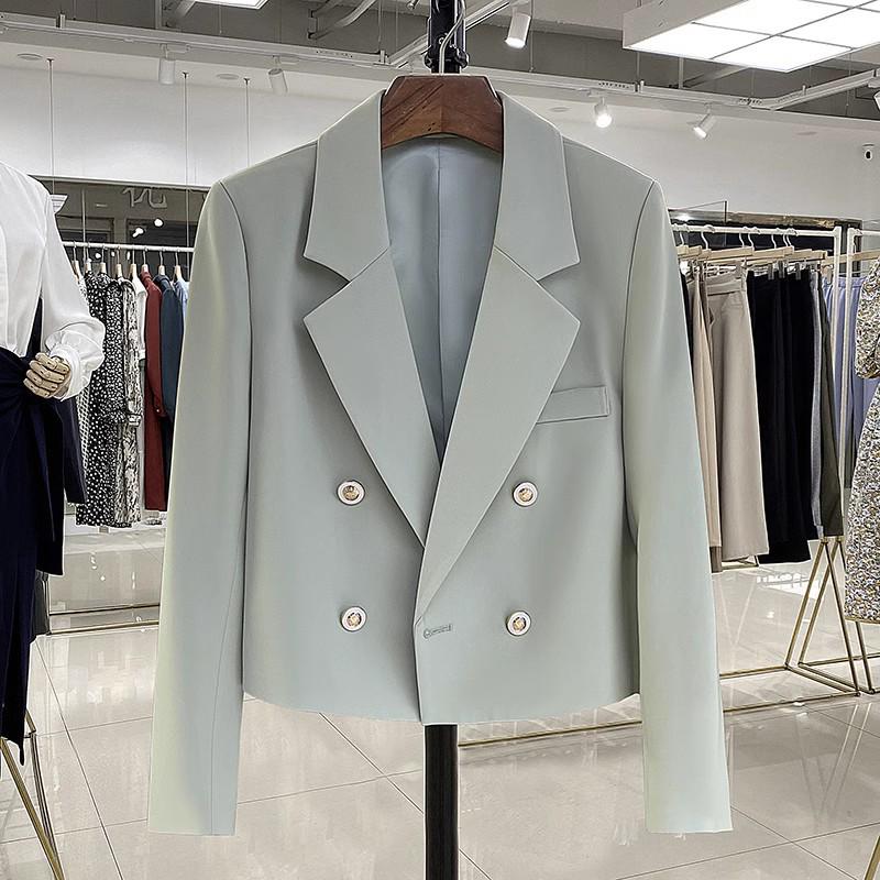 

Женский маленький черный суперкороткий жакет – Профессиональный весенне-осенний приталенный модный драпирующийся верх костюма 2023 Small зелёный/изумрудный